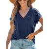 CUPSHE Women Tops Onyx V-Neck Short Sleeve Tee Front Pocket Shirt Solid Tee Casual Dressy(Dark Blue)