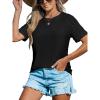CUPSHE Women Tops Round Neck Eyelet Sleeve Blouses Short Sleeve Shirt Lace Tee Casual Dressy(Black)