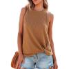 CUPSHE Women Tops Sleeveless Ribbed Twist Tank Top Crew Neck Shirt Casual Summer(Brown)