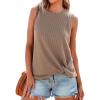 CUPSHE Women Tops Sleeveless Ribbed Twist Tank Top Crew Neck Shirt Casual Summer(Light Brown)
