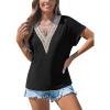 CUPSHE Women V Neck Eyelet Short Sleeve Bohemian Embroidered Tops Beach Outfits(Black)