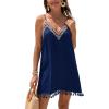 CUPSHE Women V Neck Swimsuit Cover Up Sleevess Tassel Summer Mini Beach Dress(Navy Blue)