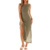 CUPSHE Women Waffle Knit Swimsuit Coverup Sleeveless Maxi Long Beach Cover Up Dress(Green)