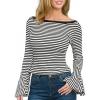 CUPSHE Women’s Bell Long Sleeve Shirts Striped Casual Going Out Tops Boat Neck Fitted Y2K Clothes(Black White)