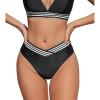 CUPSHE Women’s Bikini Bottom High Waisted V Cut Swimsuit Bottom Only Full Coverage(Black/White)