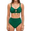 CUPSHE Women’s Bikini Set High Waisted Two Piece Swimsuit Front Cutout Bathing Suit Lace Up Back Self Tie Ruched(Dark Green)