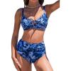 CUPSHE Women’s Bikini Set High Waisted Two Piece Swimsuit Front Cutout Bathing Suit Lace Up Back Self Tie Ruched(Navy Blue/Animal)