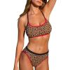 CUPSHE Women’s Bikini Set High Waisted Two Piece Swimsuit Sexy Color Block Bthing Suit Racerback Textured(Brown/Leopard)