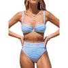 CUPSHE Women’s Bikini Set High Waisted Two Piece Swimsuit U Wire High Leg Cut Cheeky Bottom Bathing Suit Back Hook(White/Blue Stripe)