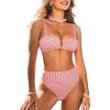 CUPSHE Women’s Bikini Set High Waisted Two Piece Swimsuit U Wire High Leg Cut Cheeky Bottom Bathing Suit Back Hook(White/Red Stripe)