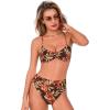 CUPSHE Women’s Bikini Set High Waisted Two Piece Swimsuit Underwire Bathing Suit Crisscross Back Self Tie Full Coverage(Brown/Tropical)