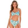 CUPSHE Women’s Bikini Set High Waisted Two Piece Swimsuit Underwire Bathing Suit Crisscross Back Self Tie Full Coverage(Cyan/White Floral)