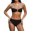 CUPSHE Women’s Bikini Set Two Piece Swimsuit Knot Front Sexy Bathing Suit Back Hook High Cut Cheeky Bottom Ruffled(Black)