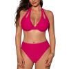 CUPSHE Women’s Bikini Sets Large Bust High Waisted Underwire Push Up Bathing Suit Cutouts Halter Strap Back Self Tie(Hot Pink)
