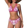 CUPSHE Women’s Bikini Sets Large Bust V Neck Cutout Bathing Suit Crisscross Back Self Tie Mid Rise Modest Swimwear(White/Hot Pink Floral)
