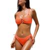 CUPSHE Women’s Bikini Sets Ribbed Scoop Neck Back Self Tie Two Piece Swimsuit Mid Rise Lace Up(Orange)