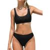 CUPSHE Women’s Bikini Sets Scoop Neck Two Piece Swimsuits Back Hook Adjustable Straps Weaving Swimwear(Black)