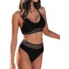 CUPSHE Women’s Bikini Sets Sexy Lace Textured Two Piece Swimsuit Scoop Neck Full Coverage Bathing Suit Trendy Swimwear(Black)