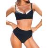 CUPSHE Women’s Bikini Sets Sweetheart Neck Adjustable Straps Bathing Suit High Rise Ruched Color Block(Black)