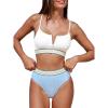 CUPSHE Women’s Bikini Sets Two Piece Bathing Suit High Waisted Scoop Neck Adjustable Straps Textured Color Block(White/Blue)
