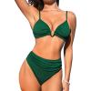 CUPSHE Women’s Bikini Sets Two Piece High Waisted Swimsuit V Neck U Wire Bathing Suit Spaghetti Adjustable Straps Textured(Forest Green)