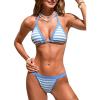 CUPSHE Women’s Bikini Sets Two Piece Swimsuit Colorblock Triangle Top Halter Straps Back Low Rise Cheeky High Cut(Sky Blue/White)