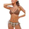 CUPSHE Women’s Bikini Sets Two Piece Swimsuit Crisscross Back Self Tie V Neck Stitching Tie Cheeky Bottom(Brown/Beige)