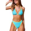 CUPSHE Women’s Bikini Sets Two Piece Swimsuit Halter Self Tie Color Block Bathing Suits Cheeky Bottom Stitching(Aqua/Yellow/Colorblock)