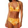 CUPSHE Women’s Bikini Sets Two Piece Swimsuit Halter Tie Bathing Suit V Neck Mid Rise Ruffle Back Hook(Orange Floral)