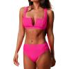 CUPSHE Women’s Bikini Sets Two Piece Swimsuit High Waisted Bathing Suit U Wire Adjustable Wide Straps Textured(Hot Pink)