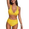 CUPSHE Women’s Bikini Sets Two Piece Swimsuit High Waisted Bathing Suit V Neck Back Tie Adjustable Straps Textured(Sun Yellow)