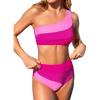 CUPSHE Women’s Bikini Sets Two Piece Swimsuit High Waisted One Shoulder Color Block Ruched Asymmetrical(Fuchsia/Pink)