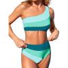 CUPSHE Women’s Bikini Sets Two Piece Swimsuit High Waisted One Shoulder Color Block Ruched Asymmetrical(Mint Green/Light Blue)
