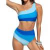CUPSHE Women’s Bikini Sets Two Piece Swimsuit High Waisted One Shoulder Color Block Ruched Asymmetrical(Royal Blue/Light Blue)
