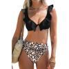CUPSHE Women’s Bikini Sets Two Piece Swimsuit High Waisted Sweetheart Neck Underwire Ruffle Adjustable Straps Back Hook(Animal/Black)