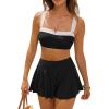 CUPSHE Women’s Bikini Sets Two Piece Swimsuit High Waisted Swim Skirt Crossback Tie Modest Bathing Suit Color Block(Black/White)
