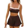 CUPSHE Women’s Bikini Sets Two Piece Swimsuit High Waisted Swim Skirt Crossback Tie Modest Bathing Suit Color Block(Brown/Beige)