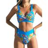 CUPSHE Women’s Bikini Sets Two Piece Swimsuit High Waisted Twisted V Neck Adjustable Straps Swimwear(Blue/Paisley)