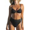 CUPSHE Women’s Bikini Sets Two Piece Swimsuit High Waisted Underwire Adjustable Crisscross Straps Lace Detail(Black 02)