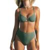 CUPSHE Women’s Bikini Sets Two Piece Swimsuit High Waisted Underwire Adjustable Crisscross Straps Lace Detail(Olivia Green)