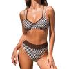 CUPSHE Women’s Bikini Sets Two Piece Swimsuit High Waisted Underwire Double Straps Crisscross Back Self Tie(Chocolate Brown Gingham)
