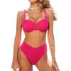 CUPSHE Women’s Bikini Sets Two Piece Swimsuit High Waisted Underwire Push up Bathing Suit Cheeky Bottom Self Tie(Magneta Pink)
