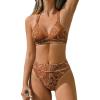 CUPSHE Women’s Bikini Sets Two Piece Swimsuit High Waisted V Neck Bathing Suit Crisscross Back Self Tie Swimwear(Terracotta/Floral)