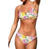 CUPSHE Women’s Bikini Sets Two Piece Swimsuit Low Rise Bathing Suits Ruffled Scoop Neck Crossback Tie Cheeky(Pink Yellow Floral)