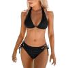 CUPSHE Women’s Bikini Sets Two Piece Swimsuit Plunging Neck Halter Cheeky Bottom Low Rise Strappy Side Tie(Black)