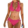 CUPSHE Women’s Bikini Sets Two Piece Swimsuit Plunging Neck Halter Cheeky Bottom Low Rise Strappy Side Tie(Magenta)