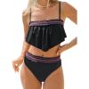 CUPSHE Women’s Bikini Sets Two Piece Swimsuit Ruffled Square Neck Adjustable Straps Bathing Suits Back Hook Stitching(Black/Pink)