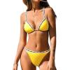 CUPSHE Women’s Bikini Sets Two Piece Swimsuit Sexy Low Rise Bathing Suit V Neck Back Self Tie Cheeky Bottom(Yellow/White Polka Dot)