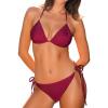 CUPSHE Women’s Bikini Sets Two Piece Swimsuit V Neck Halter Back Self Tie Low Rise Bathing Suit(Wine Red)