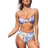 CUPSHE Women’s Bikini Sets Two Piece Swimsuit V Neck High Waisted Underwire Stitching Adjustable Straps Back Hook(White/Blue/Orange)